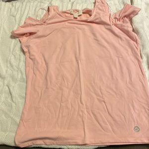 Pink Michael Kors cold shoulder tee.